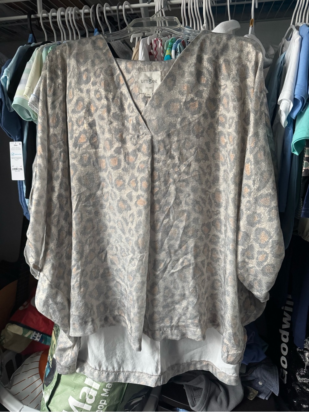Umgee Taupe and Cream Leopard Print V-Neck Tunic